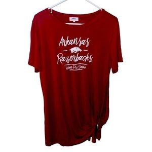𝅺piko BRAND UNIVERSITY OF ARKANSAS RAZORBACKS SIDE KNOT HOGS TOP SIZE LARGE